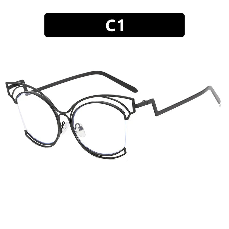 Metal Cat Eye Hollowed Out Blue Light Blocking Eyeglasses For Women Clear Lens Optical Glasses Prescription Presbyopic Glasses