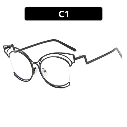 Metal Cat Eye Hollowed Out Blue Light Blocking Eyeglasses For Women Clear Lens Optical Glasses Prescription Presbyopic Glasses