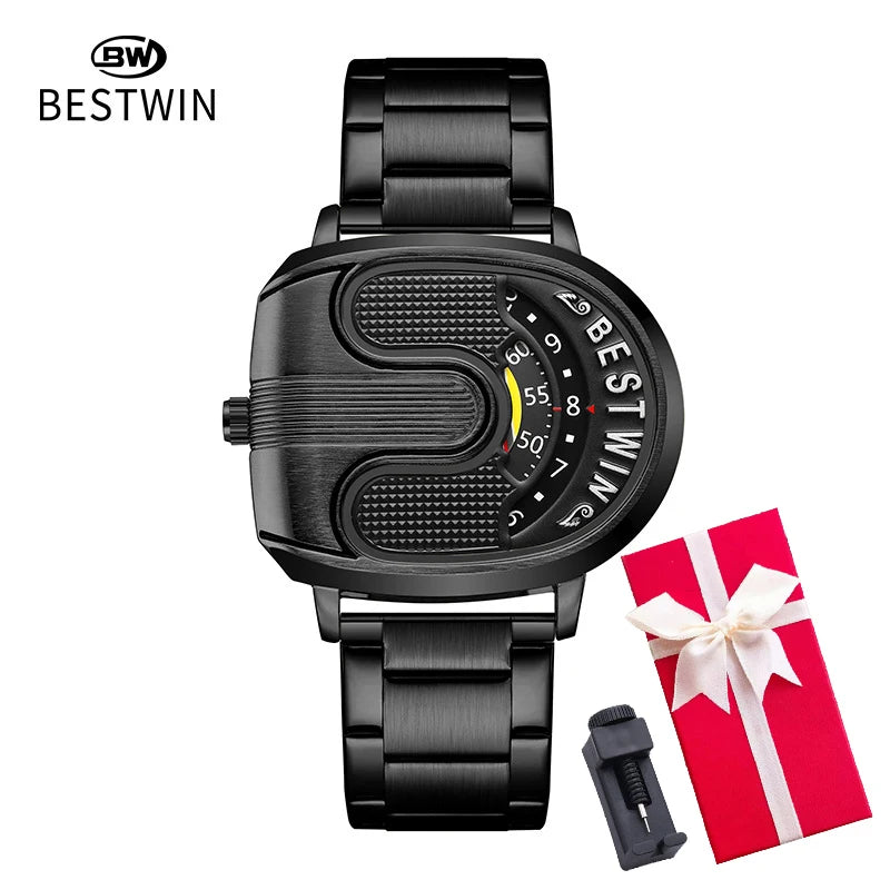 Gold Top Brand Luxury Men Watches Unique Design Stainless Steel Band Golden Dropship relogio masculino High Quality Male