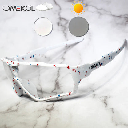 OMEKOL Brand New Photochromic Cycling Glasses Men Women Outdoor Sports Sun Glasses Bike Bicycle Eyewear MTB Baseball Sunglasses