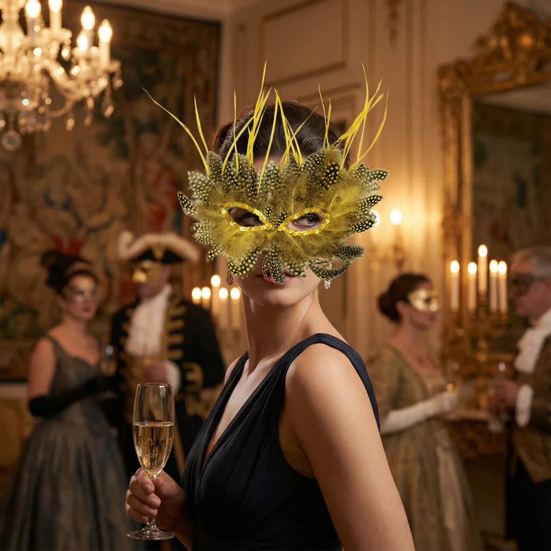Gold Ostrich Feathers Carnival Mask Men Women Masquerade Eye Masks Venetian Cosplay Props Halloween Carnival Party Face Masks