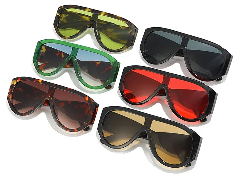 JNPCXI Fashion Oversized Pilot Women Sunglasses Retro One Piece Red Green Shades UV400 Men Gradient Sun Glasses