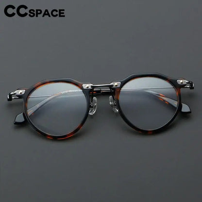 57028 Vintage Acetate Optical Spectacle Frames Women Fashion Round Metal Eyeglass Frame Men Trend Transparent Eyewear