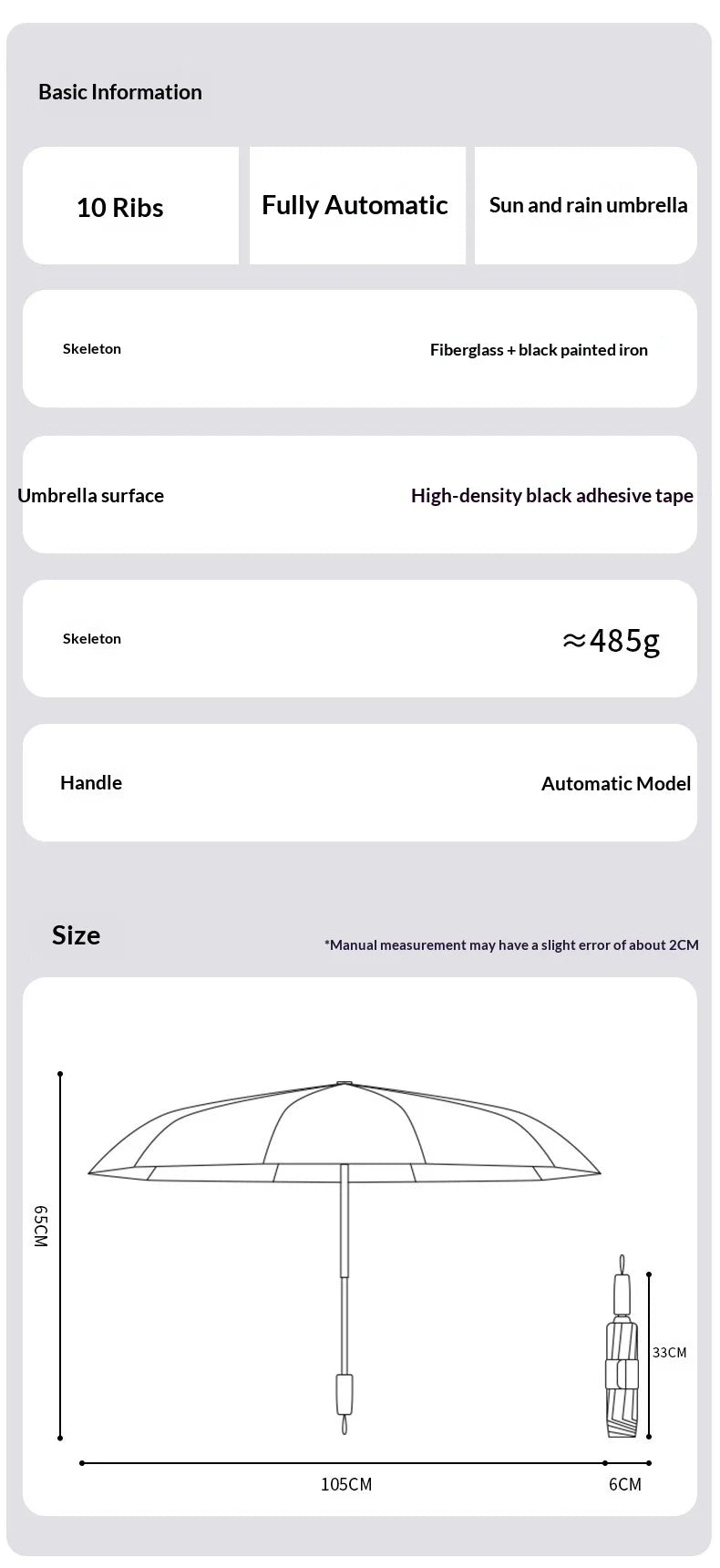 Automatic Umbrella, Windproof and Rainstorm-Resistant, Foldable Umbrella for Sunny and Rainy Days, Sunshade Umbrella