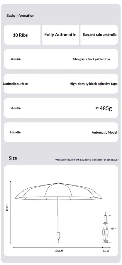 Automatic Umbrella, Windproof and Rainstorm-Resistant, Foldable Umbrella for Sunny and Rainy Days, Sunshade Umbrella