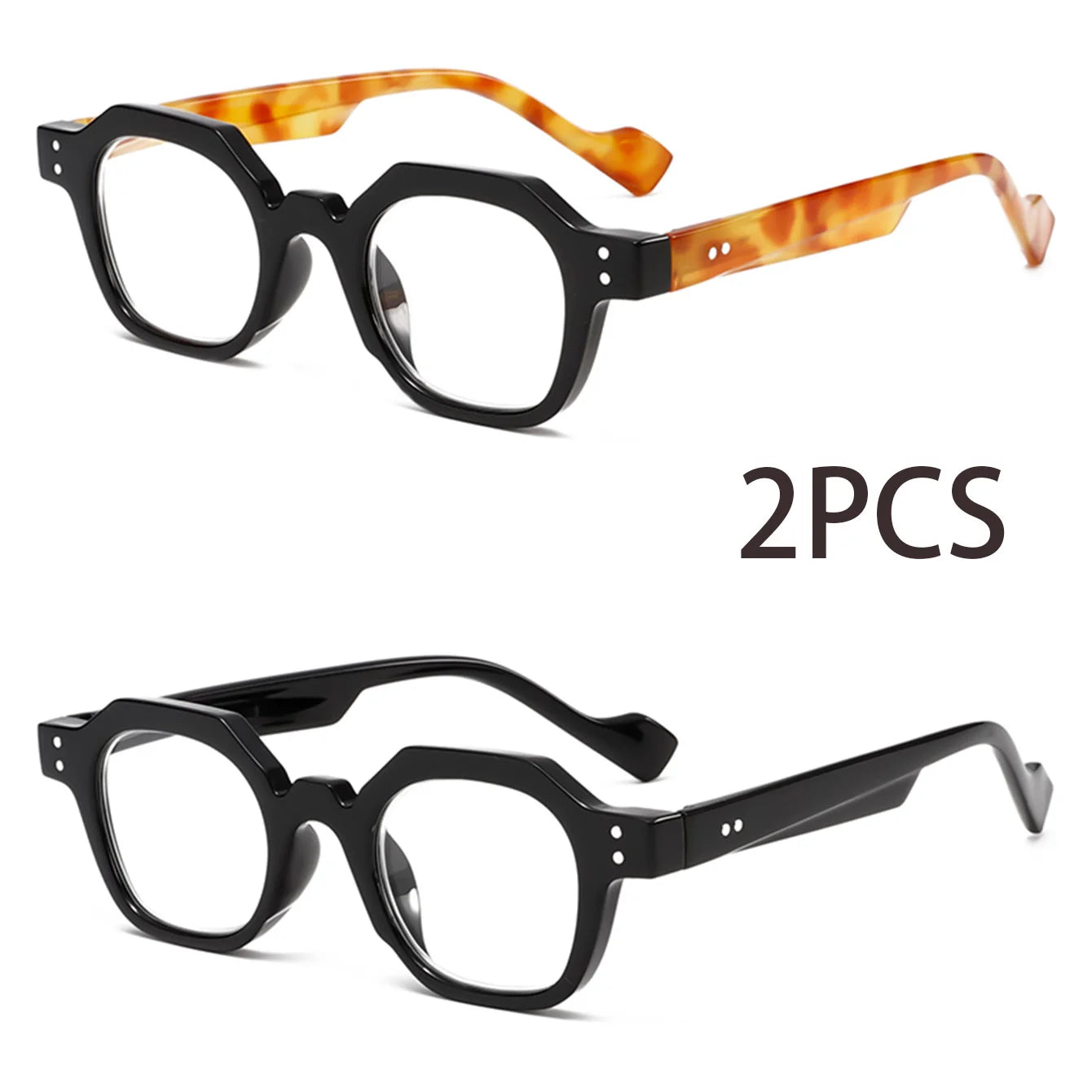 2PCS Two pairs of stylish and comfortable large-framed reading glasses, blue light resistance, suitable for both men and women