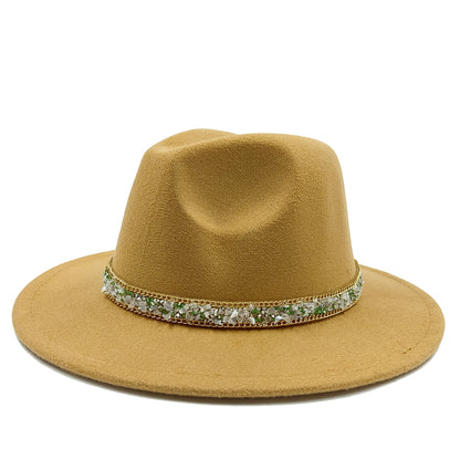 women fedoras golden chain fedora hat women men wide brim solid color jazz top hat autumn winter new Panama hat gentleman hat