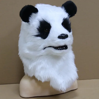 Plush Panda Head Mask Halloween Cosplay Costume Props Animal Fur Panda Helmet Mask Cosplay Funny Animal Headgear