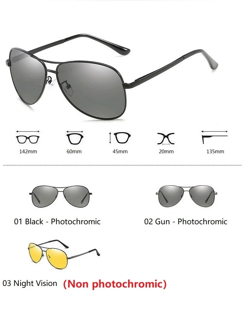 Luxury Photochromic Pilot Polarized Sunglasses Men Women Driving Chameleon Sun Glasses Change Color Day And Night Eyewear