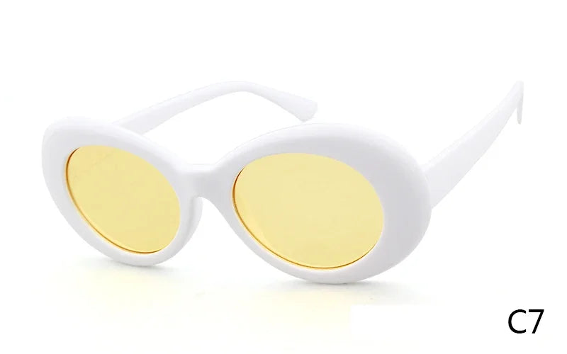 WHO CUTIE 2024 Goggles Oval Sunglasses Men Women Brand Designer 90S Colorful Retro Round Frame Kurt Cobain Shades Sun Glasses UV