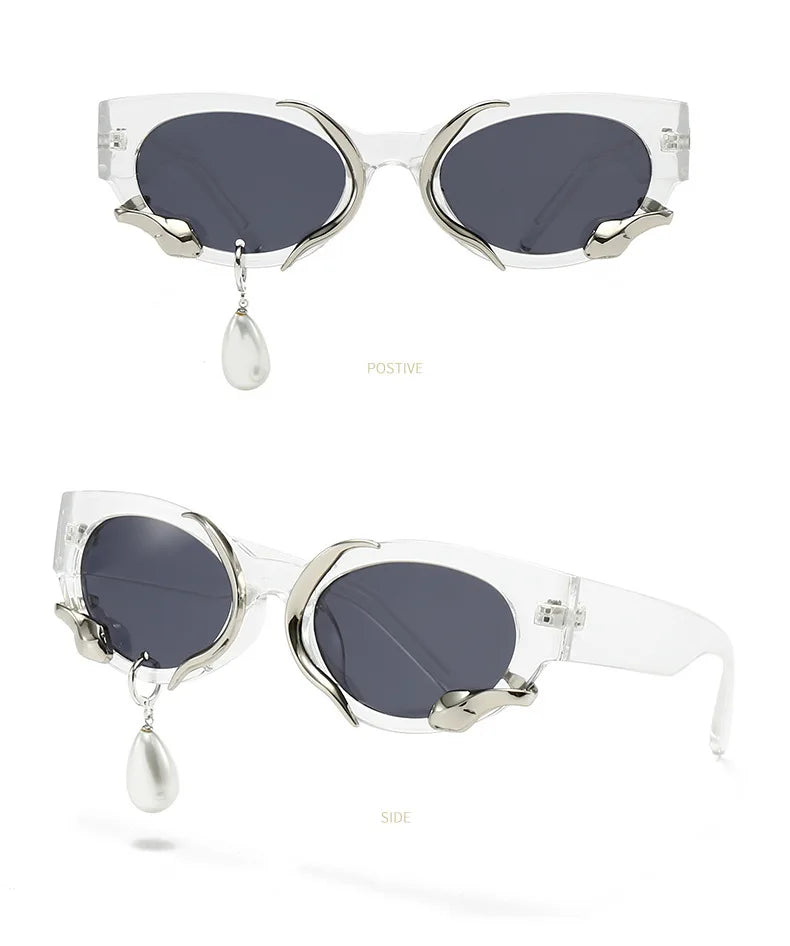 Pearl Diamond  DIY Tear Sunglasses for Women Small Frame Cat Eye Fashion Forward Mermaid Tear Aviator Eyewear