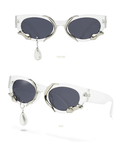 Pearl Diamond  DIY Tear Sunglasses for Women Small Frame Cat Eye Fashion Forward Mermaid Tear Aviator Eyewear