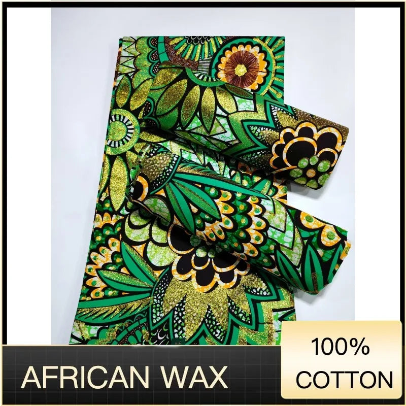 Soft Pagne 100%Cotton Gold Print Fabric African Real Wax Fabric High Quality Nigeria Ankara Grand  Fabric