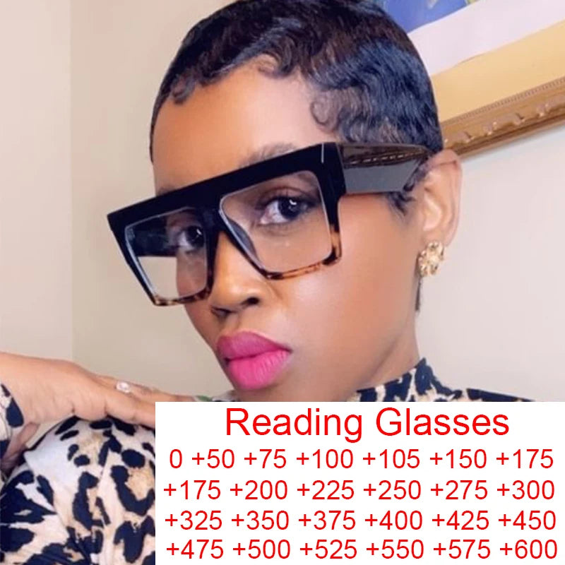 Fashion Designer Oversized Square Reading Glasses Women Men Large Frame Lady Elegant Eyeglasses Clear Anti Blue Light Vision +2