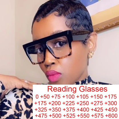 Fashion Designer Oversized Square Reading Glasses Women Men Large Frame Lady Elegant Eyeglasses Clear Anti Blue Light Vision +2