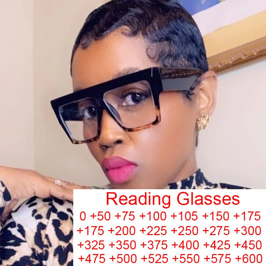 Fashion Designer Oversized Square Reading Glasses Women Men Large Frame Lady Elegant Eyeglasses Clear Anti Blue Light Vision +2