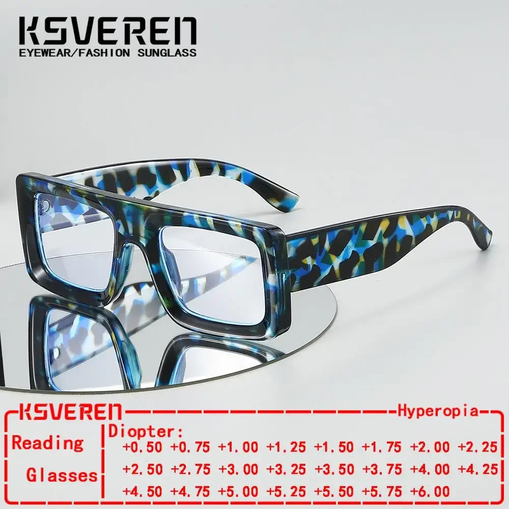 Anti Blue Light Square Thick Frames Reading Glasses Men Women Finished Presbyopic Eyewear Clear Len Prescription Optical Glasses