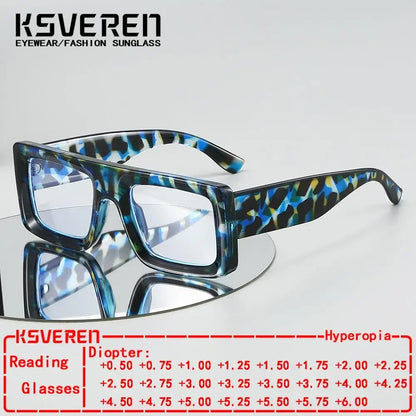 Anti Blue Light Square Thick Frames Reading Glasses Men Women Finished Presbyopic Eyewear Clear Len Prescription Optical Glasses