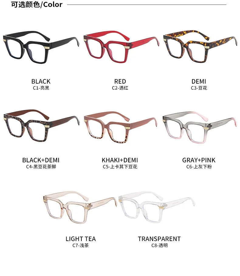 Oversized Square Reading Glasses Women Men Blue Light Protection Prescription Eyeglass Thick Frame Transparent Computer Eyewear