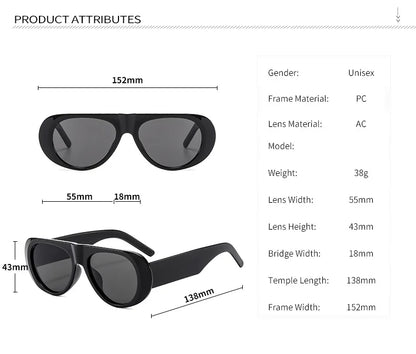 Vintage Big Frame Ellipse Women Square Sunglasses Brand Black Round Cool Men Sunglasses One Piece Designer Pilot Sun Glasses