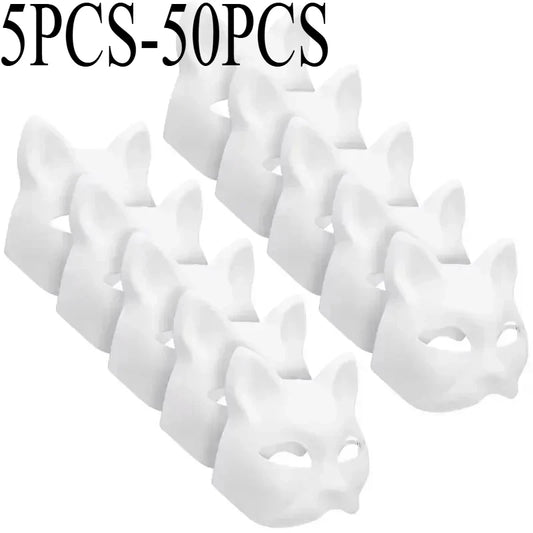 5-50Pcs Cat Fox Mask Halloween Blank Mask Costume for Kids Adults for Holiday Party Role playing accessories