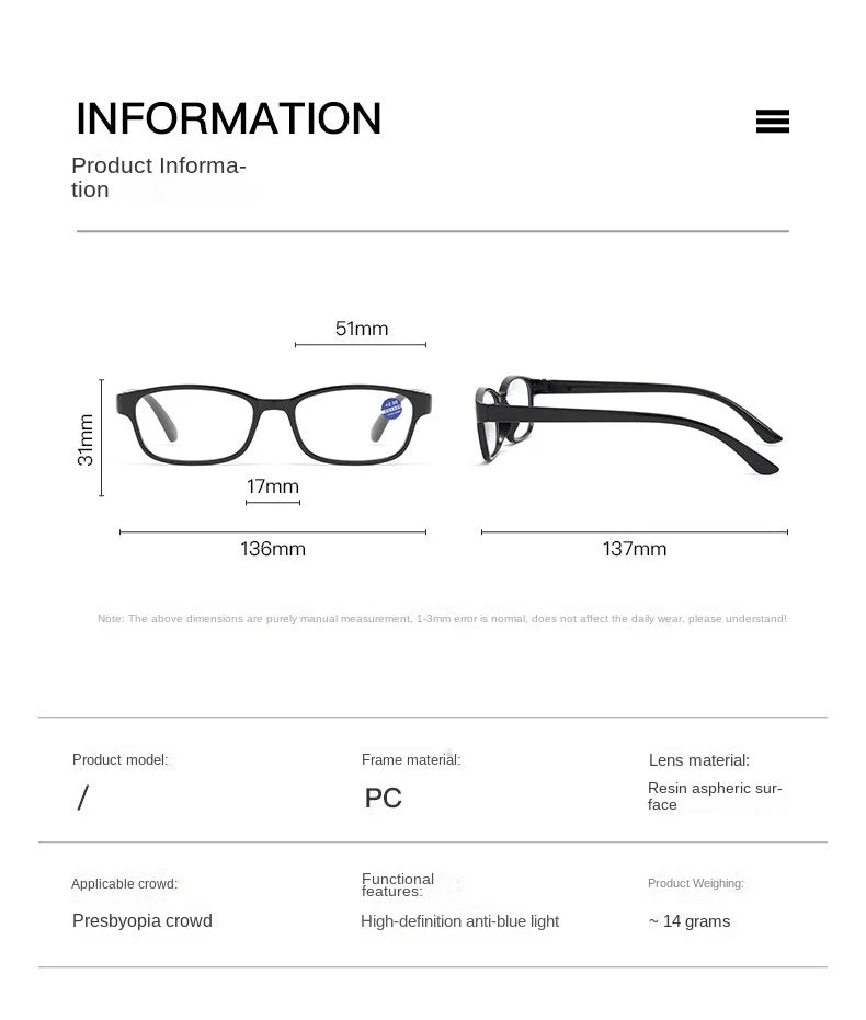2PCS HD Anti-blue Light Anti-fatigue Reading Glasses for Men and Women Fashion Ultra-light Portable Reading Glasses +100 To +400