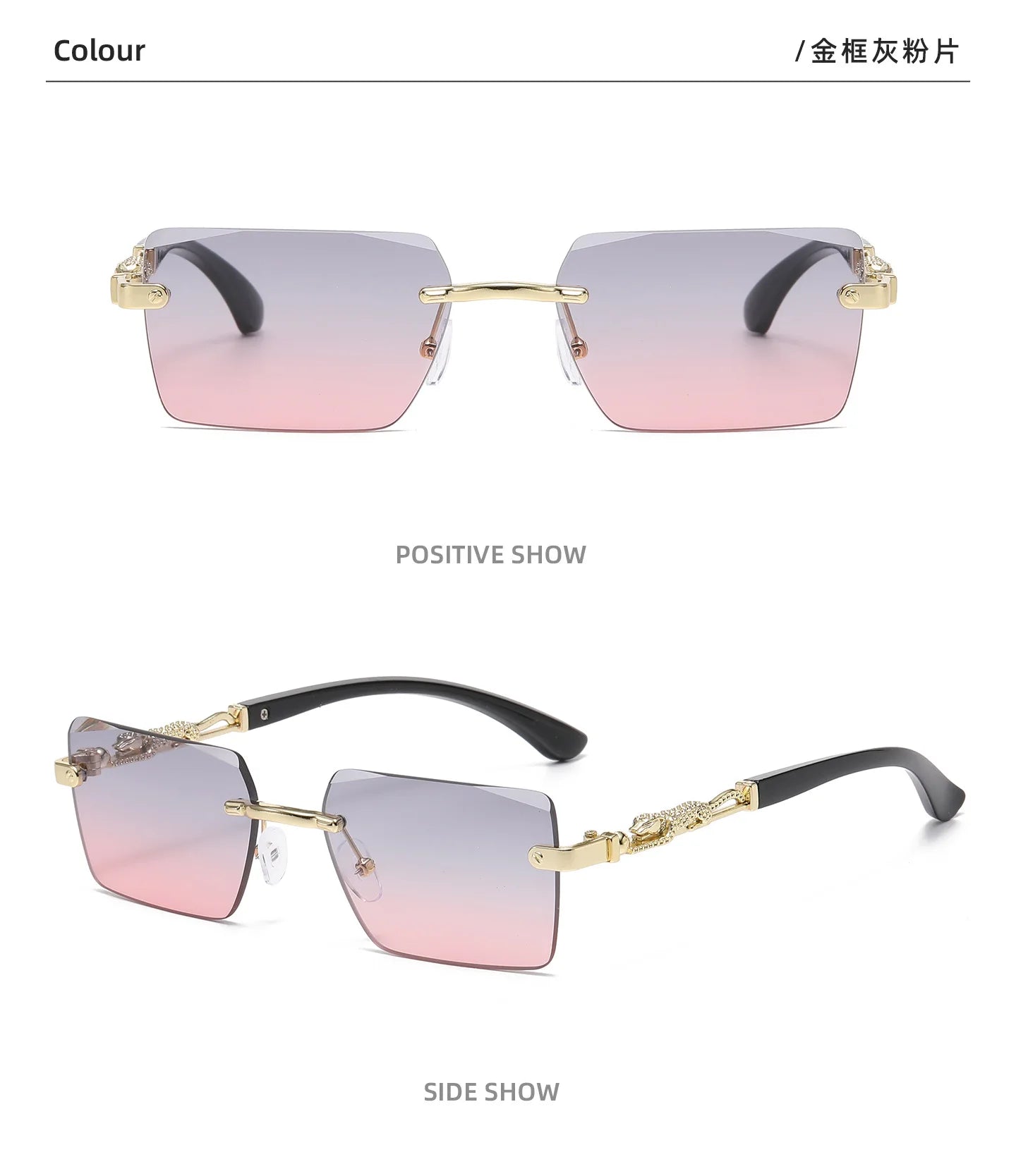Retro Rimless Square Sunglasses For Men Cut Edge UV400 Leopard Decorative Shades Gradient Lens Sun Glasses for Women