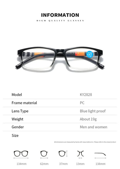 Fashion Anti-Blue Light Reading Glasses Spring Leg Men Women Presbyopia Reading Eyewear Optical Glasses + 1.0 + 1.5 + 2.0 + 2.5