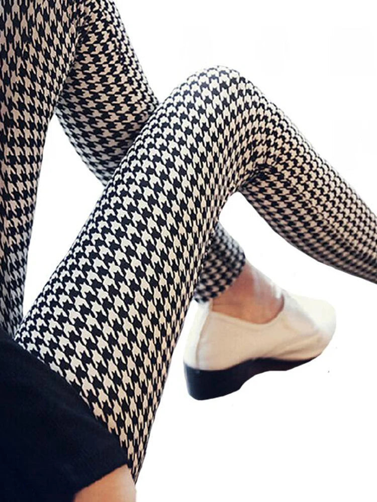 CUHAKCI Fashion Plaid Printing Leggings Women Sexy Fitness Leggins Grid Floral Stripe Trousers High Waist Pencil Pants