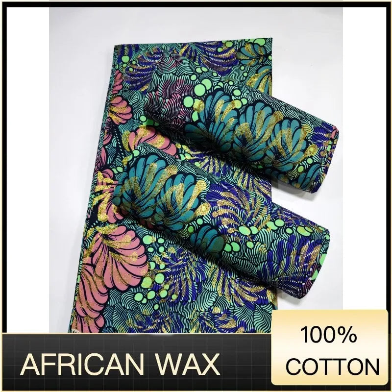 Soft Pagne 100%Cotton Gold Print Fabric African Real Wax Fabric High Quality Nigeria Ankara Grand  Fabric