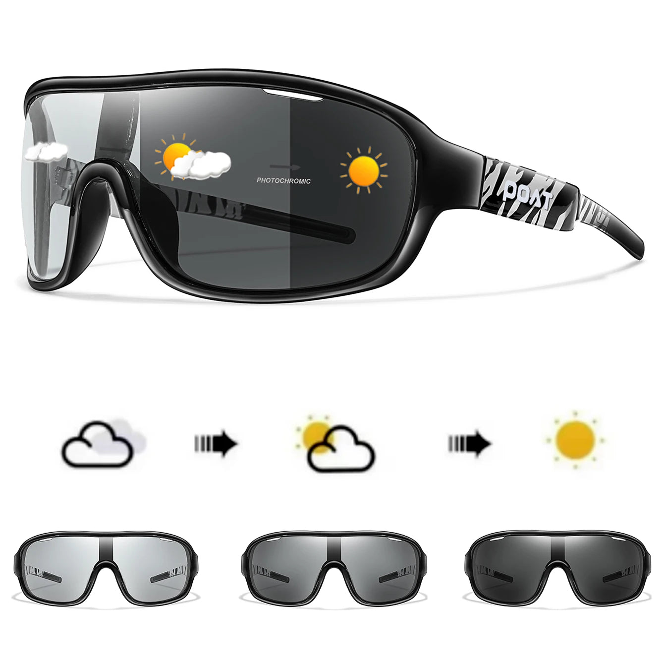 POAT BRAND Cycling Photochromic Eyewear Outdoor Sports Cycling Fishing Road Bike Hiking Sunglasses Men Women windproof Glasses