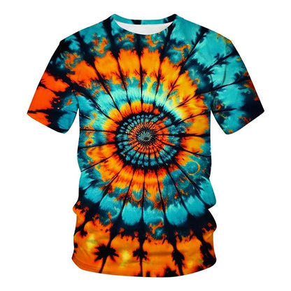 2025 New Tie-dye Pattern 3D Print T-shirt Personality Street Colorful Design T Shirts Men's Fashion Cool Tee