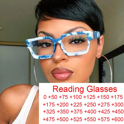 Luxury Designer Blue White Reading Glasses Women Men Computer Goggles Filter Blue Light Eyeglasses Magnifier Diopter +0.5 +6.0