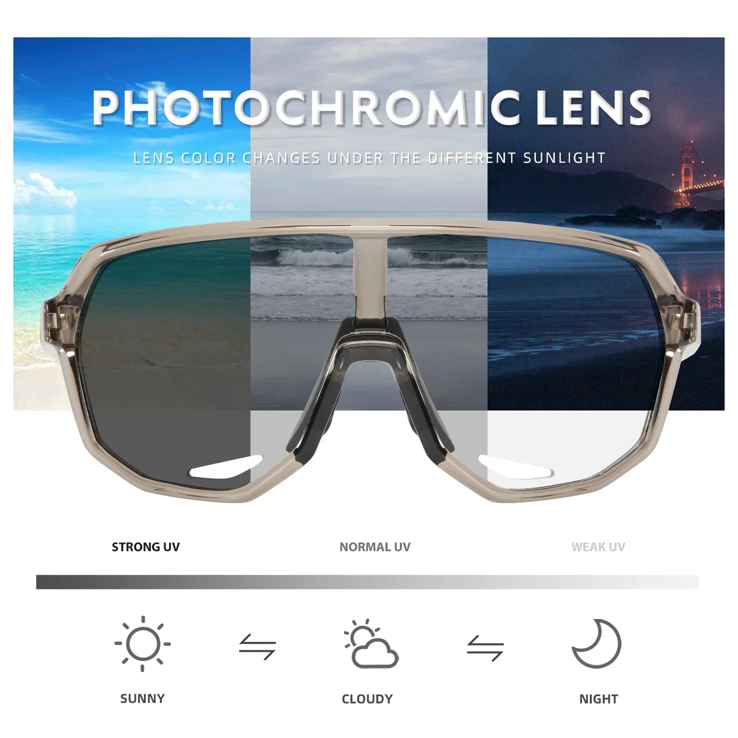 KAPVOE Photochromic Cycling Glasses Sports Sunglasses for Men Women UV400 Protection Bicycle MTB Mountain Bike Sunglasses