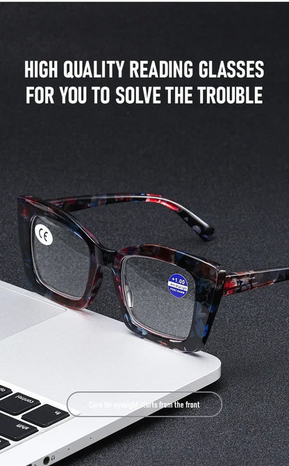 2025 New Fashionable Large Frame Women's Presbyopia Glasses High Definition Texture Neutral Color Anti Blue Light Glasses