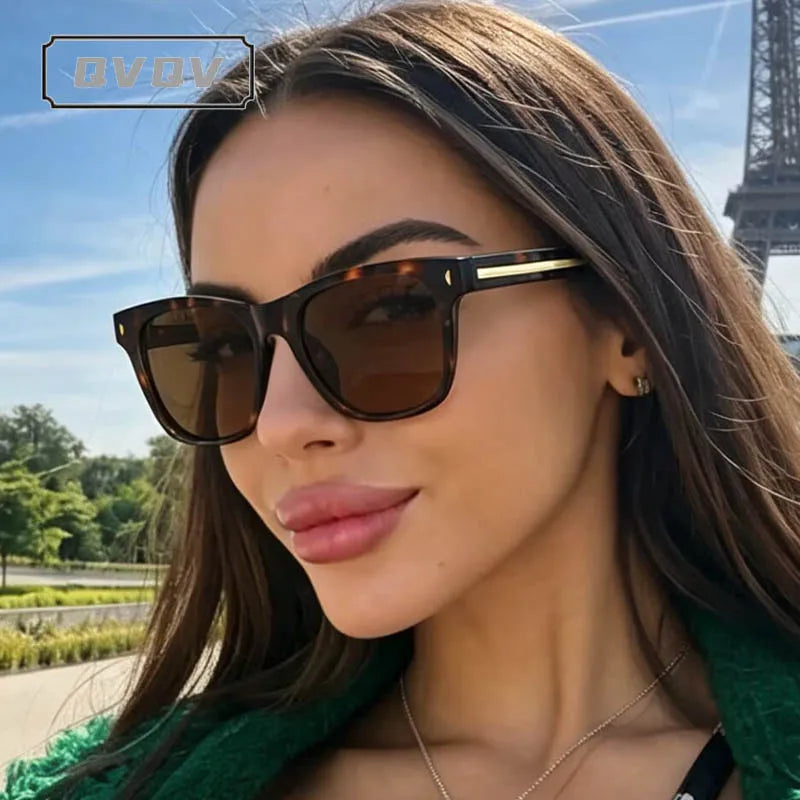 QVQV Fashion Leopard Blue Square Sunglasses Women Men Metal Stripes Brand Design Sun Glasses Men Outdoor Selfie Sunscreen Shades