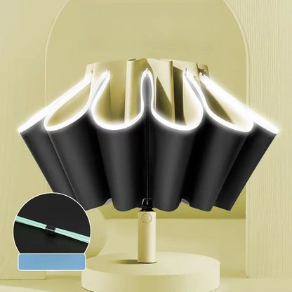 Large Windproof Reflective Striped Reverse Automatic Umbrella for Men and Women, 20Rib Umbrella, Sun Rain Luxury Business Car Tr