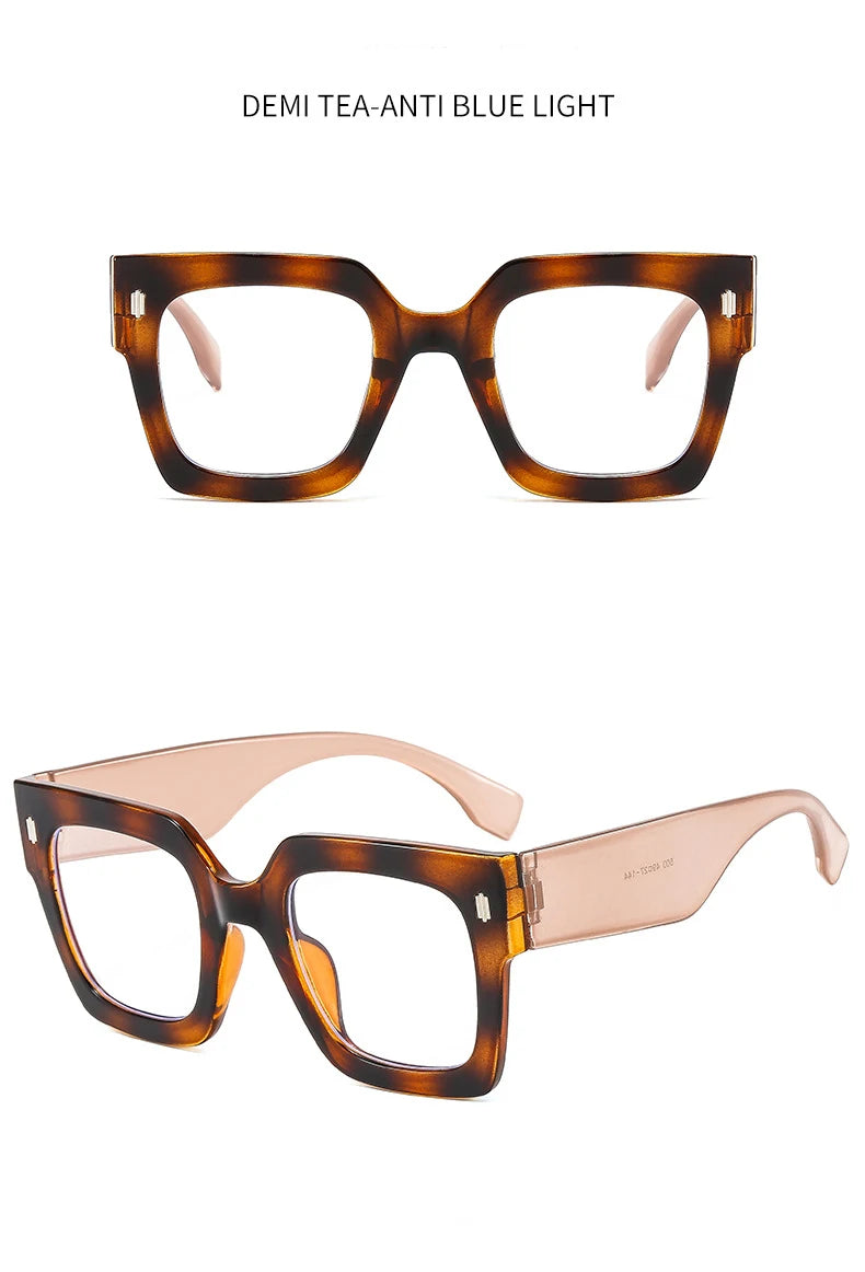 Vintage Big Frame Square Reading Glasses Women Men Fashion Brand Prescription Eyeglasses Transparent Computer Blue Light Glasses