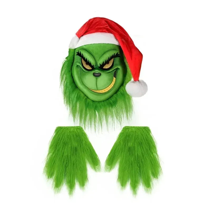 New Christmas Mask Glove Set Halloween COSPLAY Party Props Thief Red Hat Green Mask Green Gloves