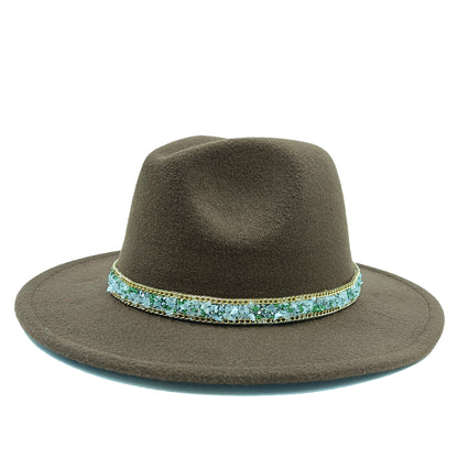 women fedoras golden chain fedora hat women men wide brim solid color jazz top hat autumn winter new Panama hat gentleman hat