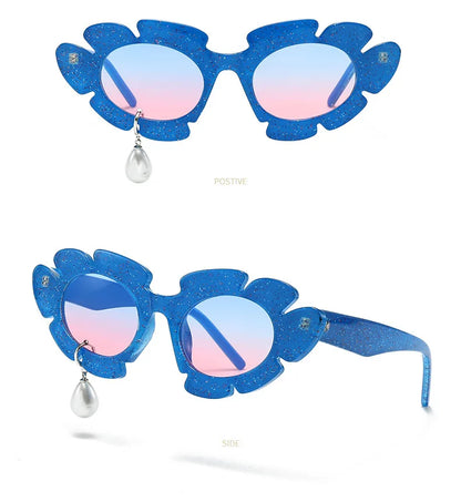 Pearl Diamond  DIY Tear Sunglasses for Women Small Frame Cat Eye Fashion Forward Mermaid Tear Aviator Eyewear