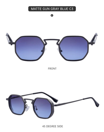 Small Frame Hexason Steampunk Sunglasses Men 2025 Luxury Brand Vintage Punk Eyewear Classic Polygon Metal Sun Glasses Male UV400