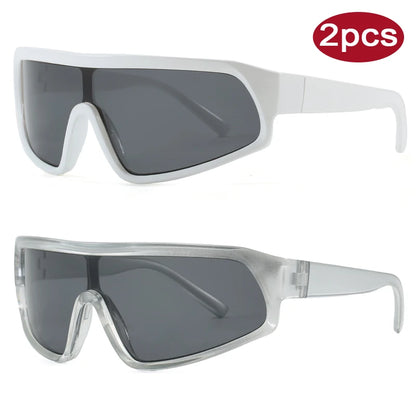 Cycling 2pcs Fashion New Sports Sunglasses Women Punk Style Outdoor Eyeglasses One Piece Personalized Square Glasses Unisex