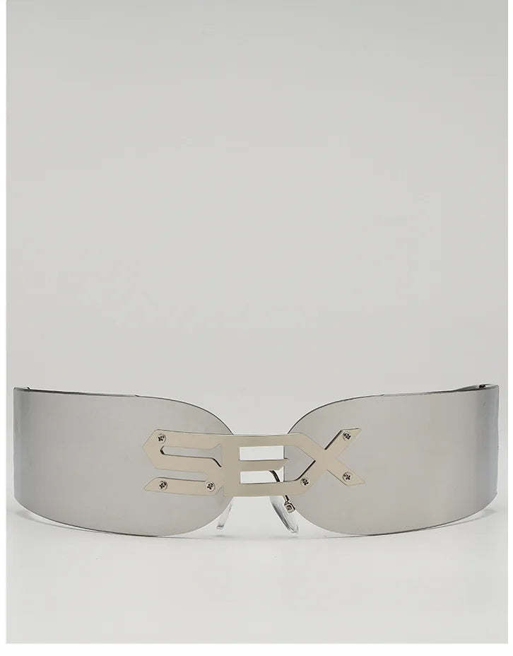Cyberpunk Futuristic Rectangular Sunglasses Fashion Frameless Rimless Sun Glasses Letter Decoration Gafas De Sol Para Hombre