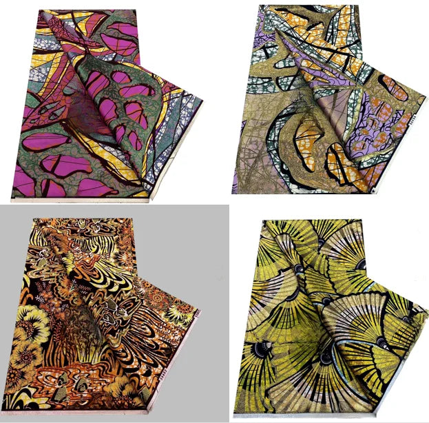 100%Certified Grand Super African Wax Nigerian GlitterGlam Gold Embellished Ankara Wax Printed Fabric Real Original For Sewing