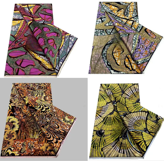 100%Certified Grand Super African Wax Nigerian GlitterGlam Gold Embellished Ankara Wax Printed Fabric Real Original For Sewing