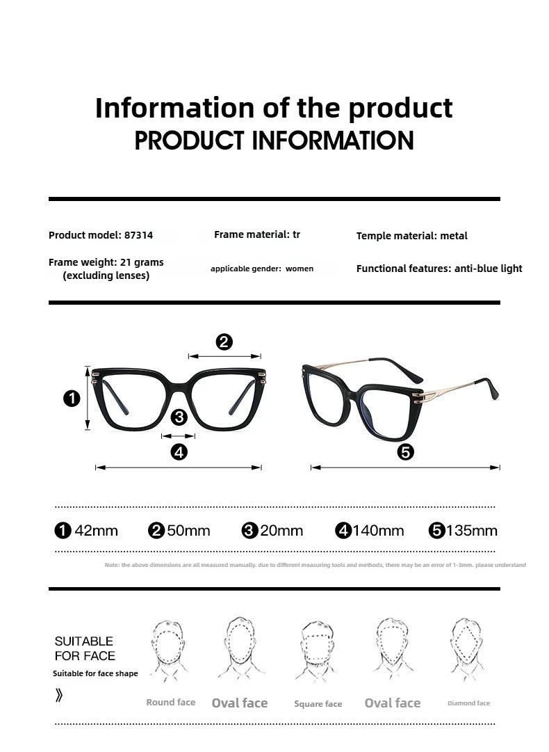 EYORA Currents Square Women Anti-Reflective Reading Glasses Anti Blue Light Myopia Eyewear Photochromic Prescription Eyewear