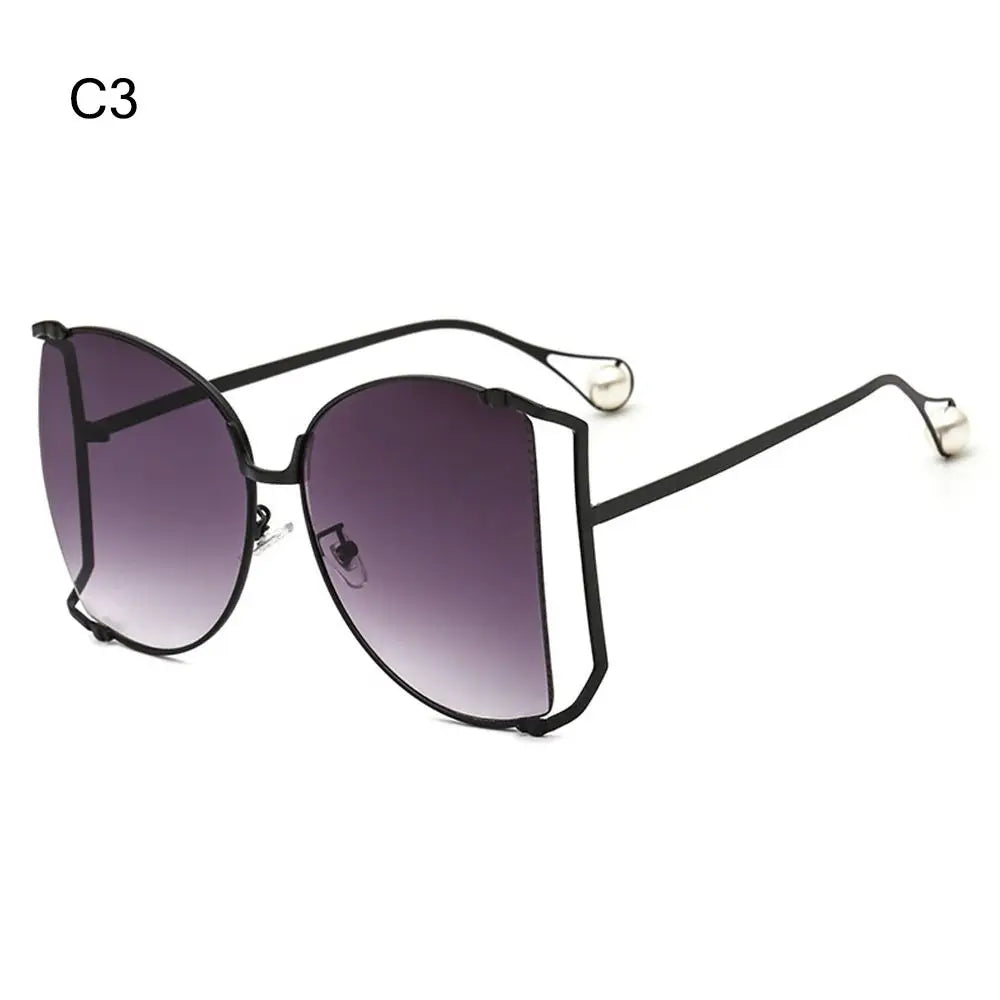 UV Protection Oversized Sunglasses Street Shooting Colorful Metal Hollowing Shades Trendy Pearl Design Sun Glasses