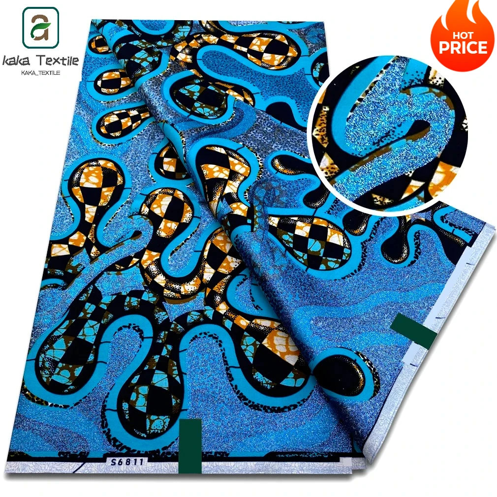 Latest African Grand Golden Wax Fabric Super Good Quality Women Pagne Flash Cotton Prints Batik Ankara Glitter Tissus 6yards