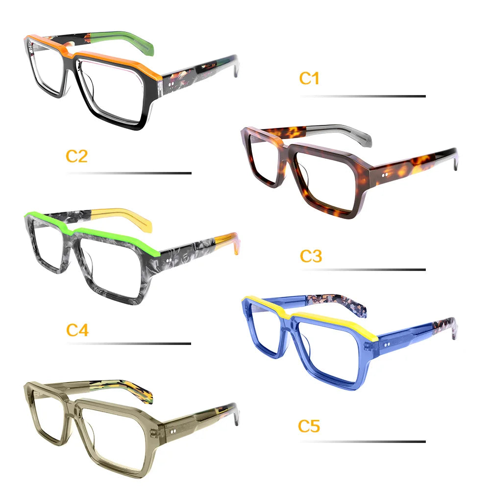 Luxury Acetate Eyeglass Frames Thick Wide Top Dual Tone Large Size Clear Lenses for Men and Women Prescription